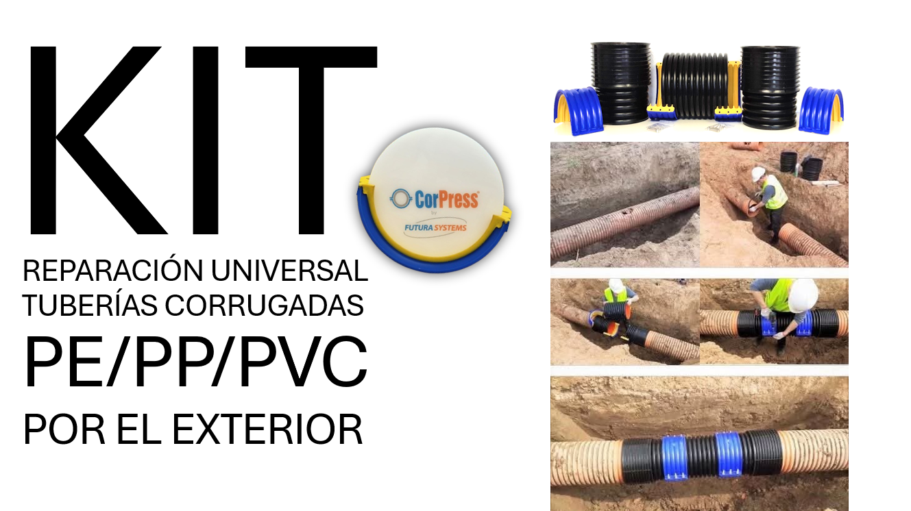 Kit de reparación universal para tuberías corrugadas de PEAD, PP y PVC